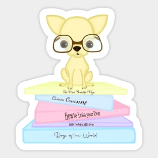 Chihuahua dog wearing glasses and reading books Sticker